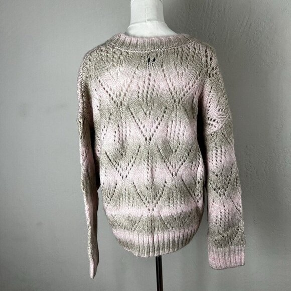SANCTUARY Pointelle Sweater Pullover Open Knit Pink Moonlight NWT Size Large - Picture 6 of 11